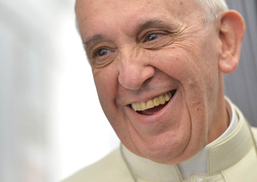 A close view of Pope Francis smiling