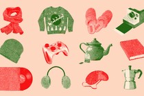 Three rows of images of generic gifts, including a scarf, slippers, and an eye mask