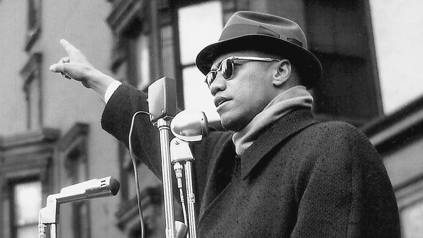 Malcolm X speaking at a Harlem rally, ca. 1962