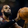 The Cleveland Cavaliers forward LeBron James attempts a free throw against the Boston Celtics during a May 2018 game