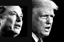 Black-and-white photos of Elon Musk and Donald Trump