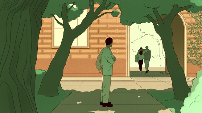 illustration of a man looking at a couple in the distance