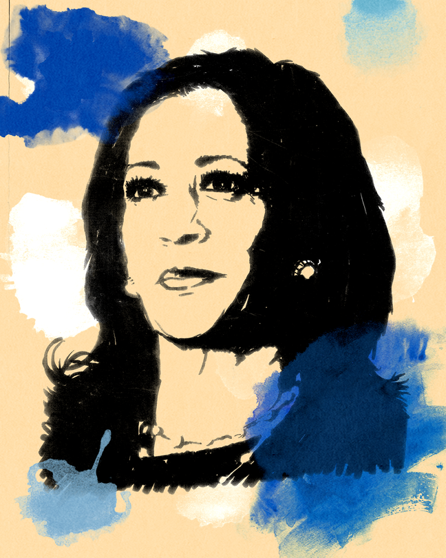 An illustration showing a portrait of Vice President Kamala Harris.