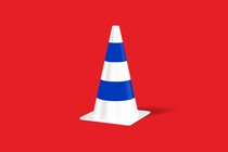 A traffic cone in the blue and white colors of Israel.