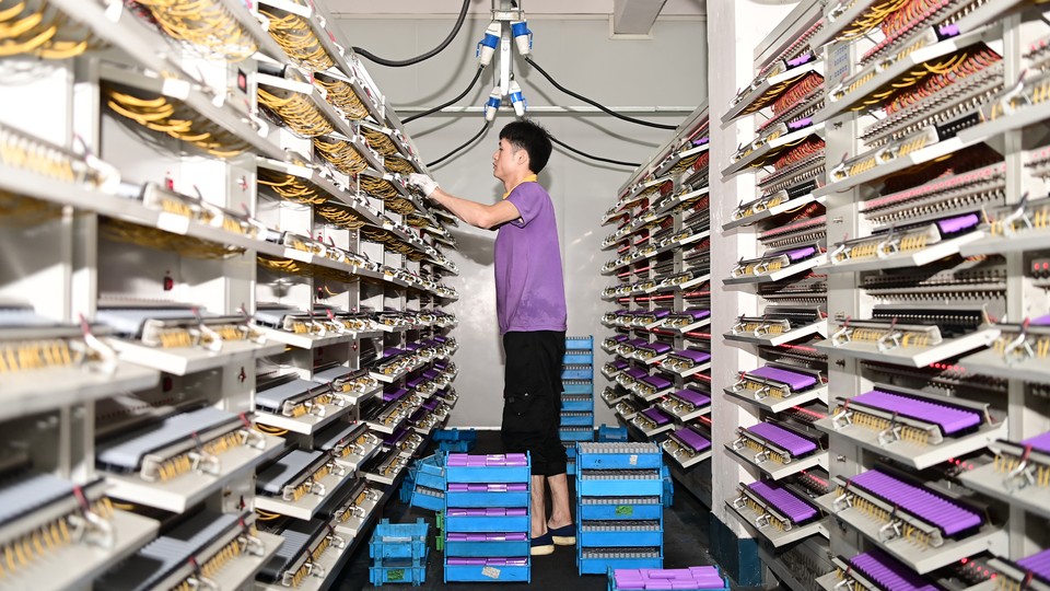 A worker at a Chinese lithium factory