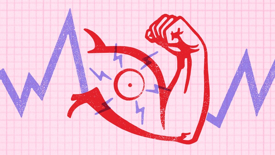 Illustration of a continuous glucose monitor on a human bicep