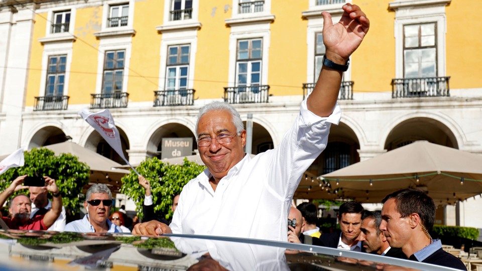 Portugal's incumbent Prime Minister António Costa greets supporters in Lisbon.