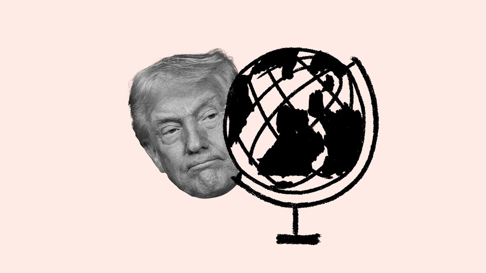 trump looking at globe