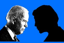 Illustration showing Joe Biden facing the silhouette of an unidentified challenger