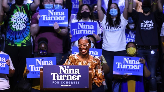 Nina Turner on podium
