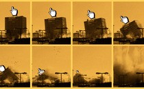 A sequence that starts with a building held by a cursor. The cursor tries to drop the building in a location but the building collapses.