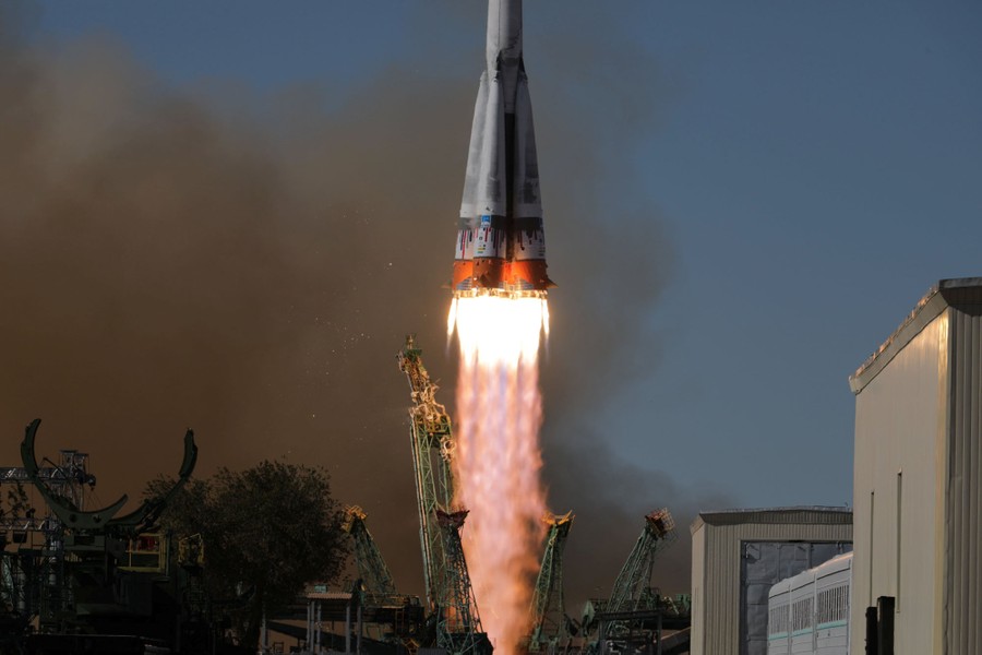 A Russian rocket lifts off from Kazakhstan.