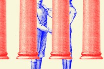 An illustration of columns of the Supreme Court and two men shaking hands