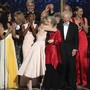 Elisabeth Moss and Margaret Atwood hug after 'The Handmaid's Tale' wins an Emmy for best drama series.