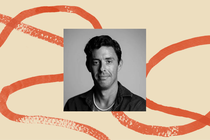 A black-and-white photo of Tim Miller, bordered by an illustration