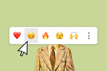 Illustration of an office worker with an emoji-selection interface covering his head