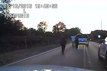 A still from the police video showing Terence Crutcher being approached by police officers in Tulsa, Oklahoma