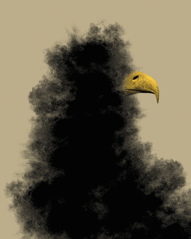 A bald eagle made out of black smog