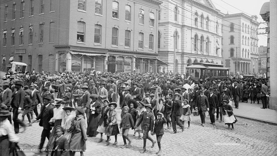 Parade of people celebrating Juneteenth in Richmond, Virginia