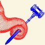 Illustration of an elephant holding a gavel.