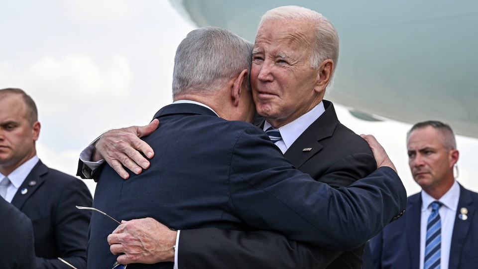 Biden hugging Netanyahu