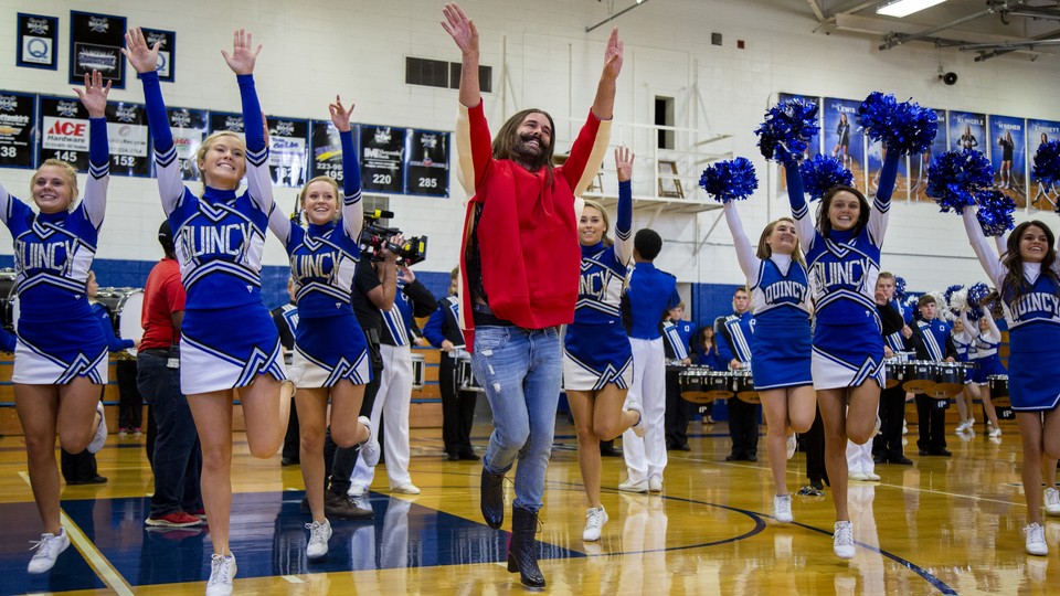 Jonathan Van Ness cheers at his hometown high school.