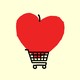 Heart shaped apple in a grocery cart