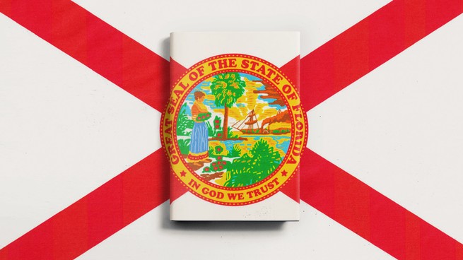 Drapeau de l'état de la Floride avec un livre sur le dessus