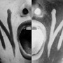 Mirrored illustration of a face with the word "NO" spelled out, using the mouth as the "O."