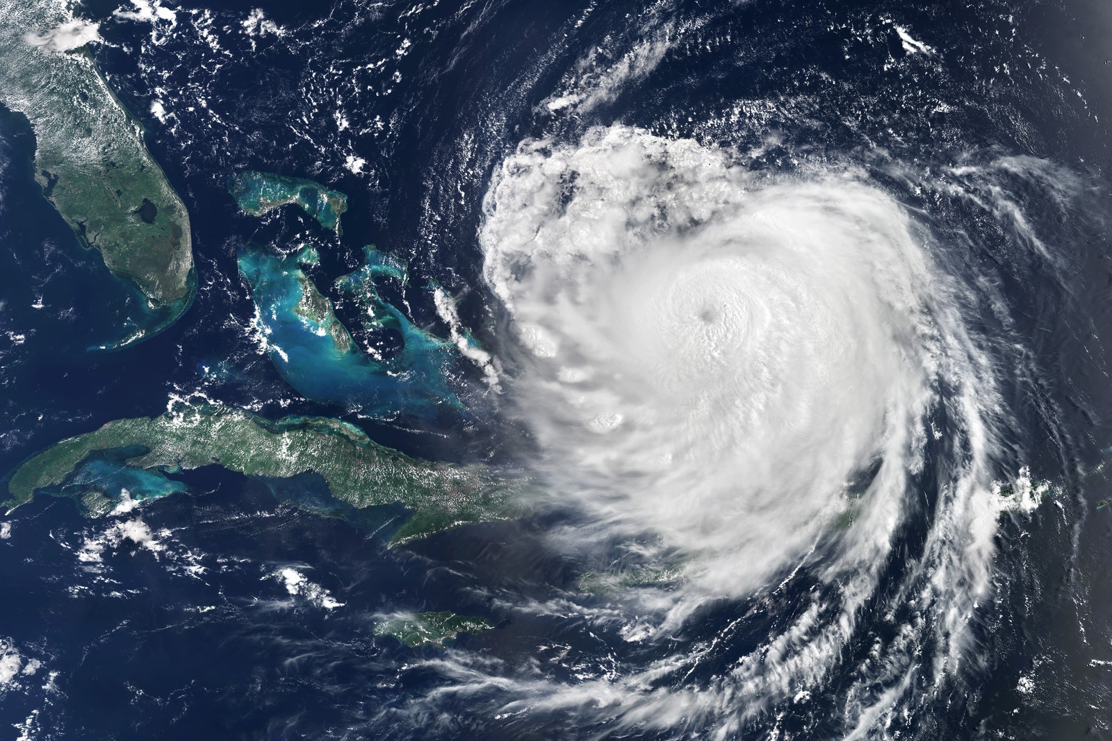 A satellite view of a hurricane near Cuba and Florida