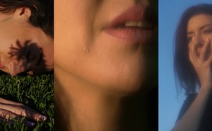 Three close-up photographs of a woman's face.