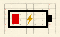A depleted-battery symbol over a calendar