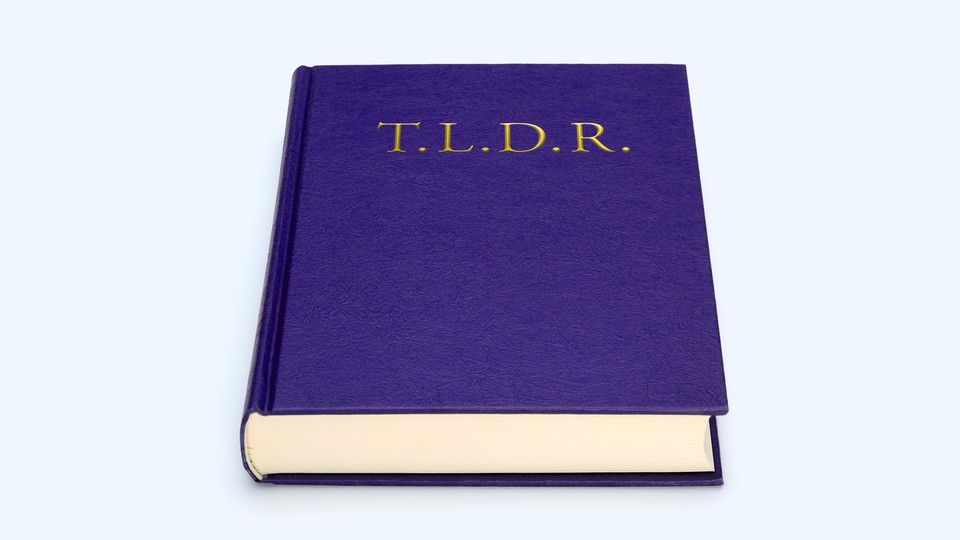 A blue book with "T.L.D.R." printed in gold on its cover in place of the title