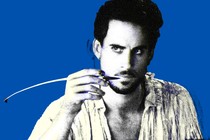 Cut-out of Joseph Fiennes as William Shakespeare in "Shakespeare in Love," against a bright-blue backdrop