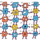 Illustration of a grid of cartoon app icons, dancing around on a white background