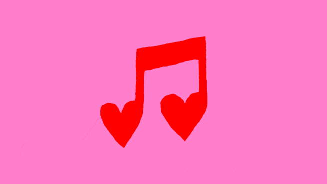 Gif of a music note with hearts