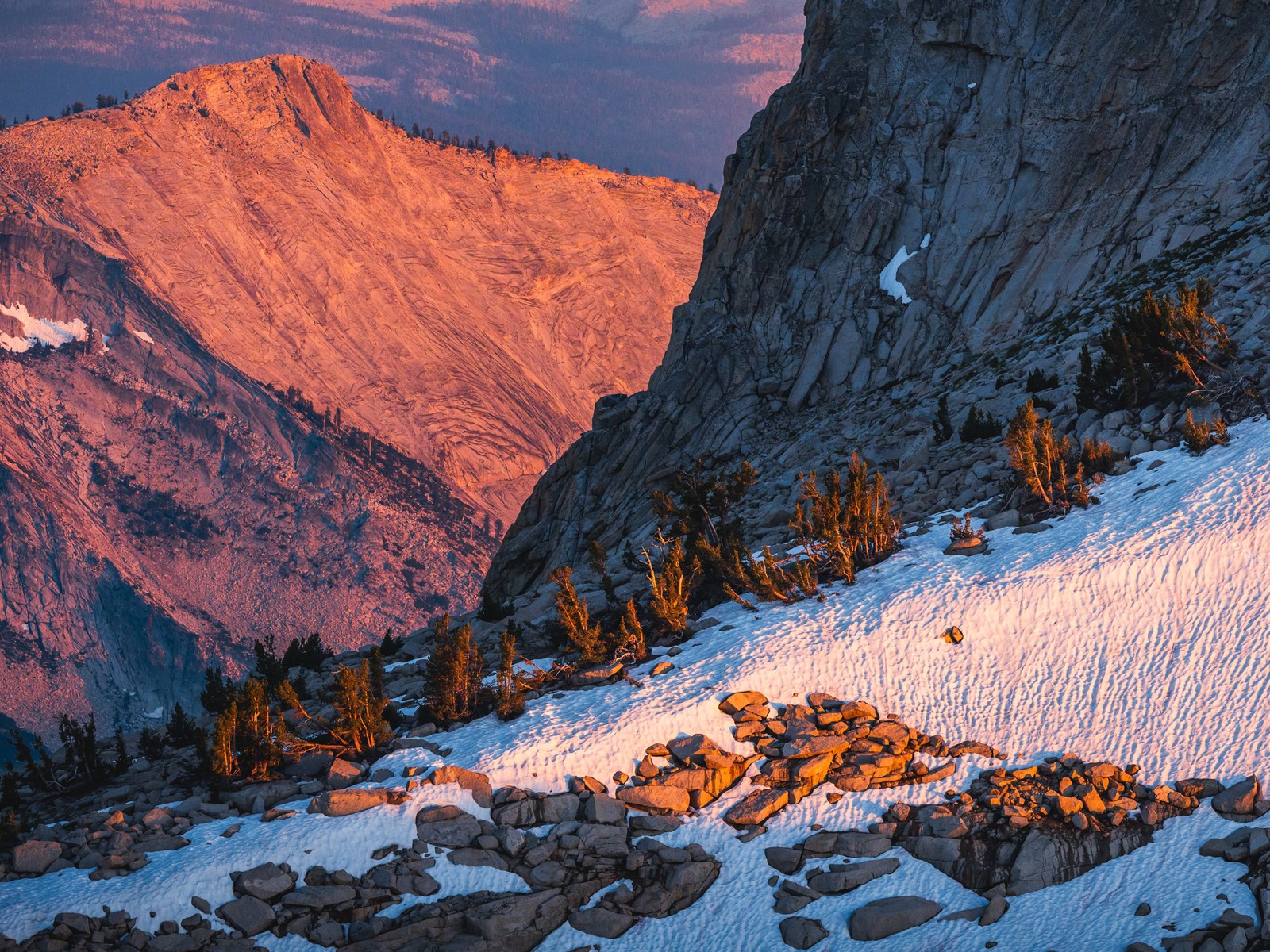 Warm sunlight on a rocky mountainside in Yosemite National Park