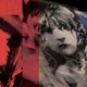 Donald Trump juxtaposed with a flag of Cosette from Les Miserables, in a red-white-blue-and-black collage