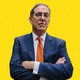 Princeton President Christopher Eisgruber on a solid yellow background
