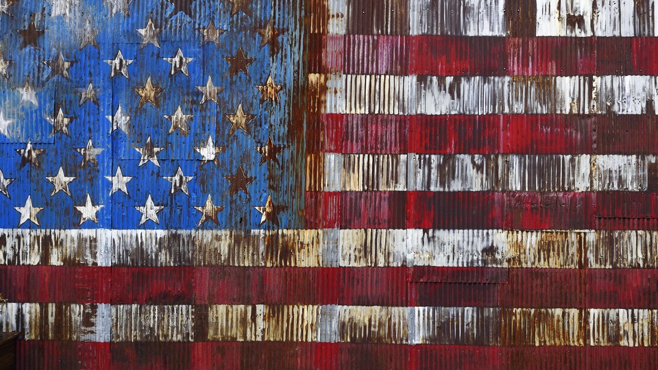 An illustration of a decaying American flag