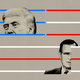 Photo-illustration with images of Donald Trump, George W. Bush, and George H. W. Bush against an abstract backdrop resembling an American flag.