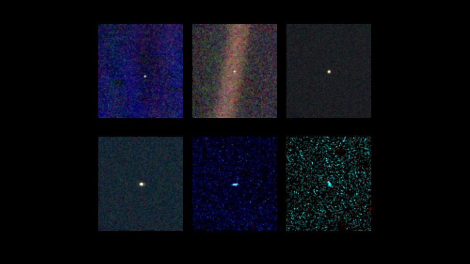 Neptune, Uranus, Saturn, Jupiter, Venus, and Earth, as seen by Voyager 1