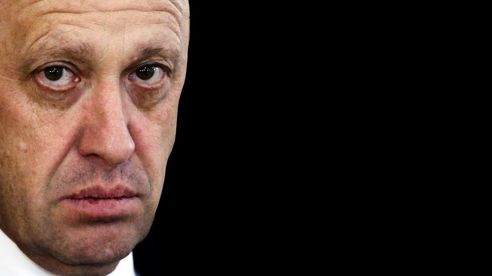 Close-up picture of Yevgeny Prigozhin looking unhappy