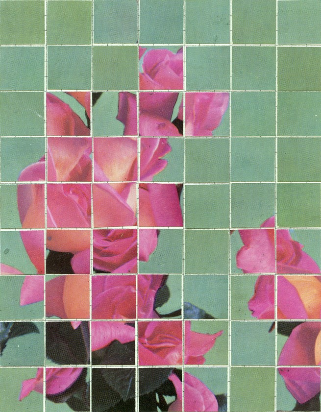 A tiled image of pink flowers