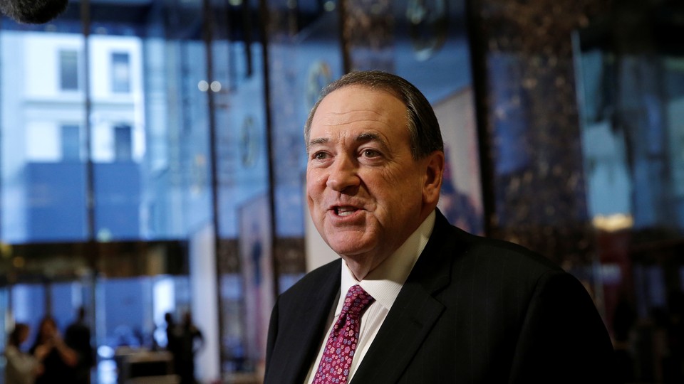 Mike Huckabee in the lobby of Trump Tower in November 2016