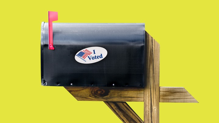 A mailbox with an "I Voted" sticker