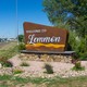 A "Welcome to Lemmon" sign on the road in to Lemmon, South Dakota