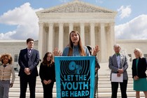 Kelsey Juliana, a lead plaintiff in the climate-change case, speaks outside the U.S. Supreme Court.