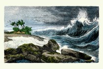 Old print of a tsunami