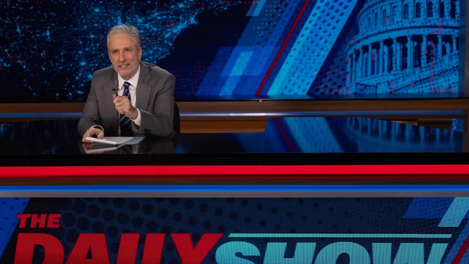 Jon Stewart during an episode of The Daily Show